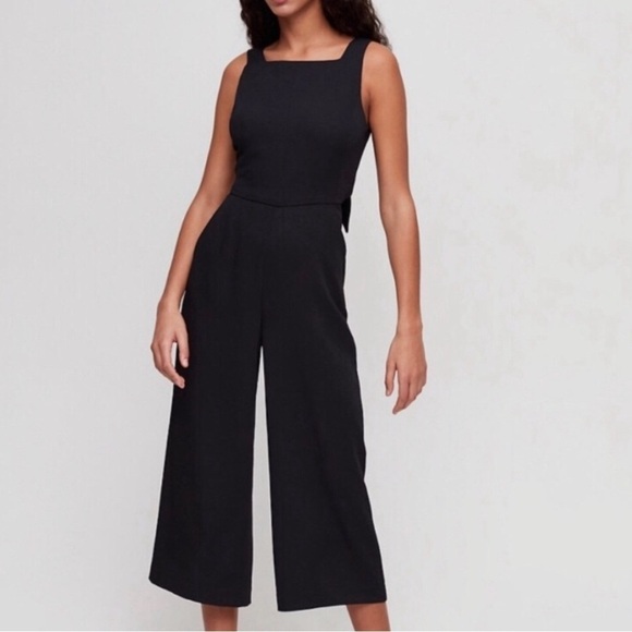 Wilfred Womens Black Cropped Wide Leg Dressy Jumpsuit Square Neck Tie Back Sz S - Picture 5 of 13